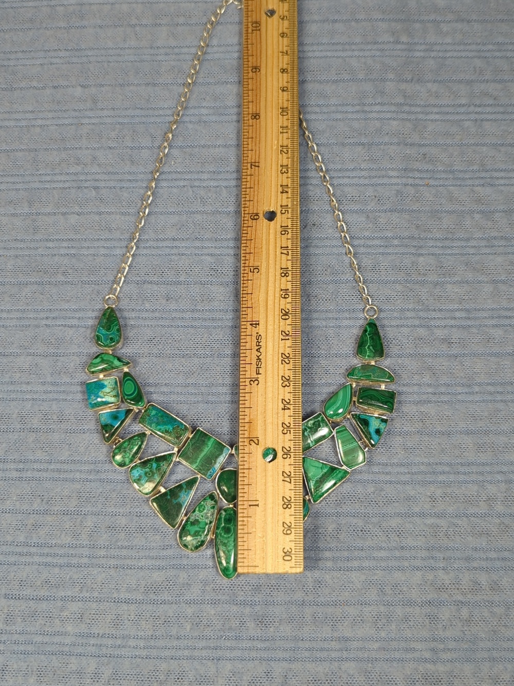 Malachite And Chrysocola Large Natural Stone Statement Necklace - Picture 9 of 12
